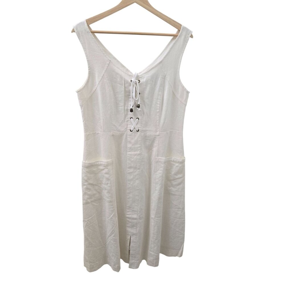 Chadwick's Linen‎ Dress Womens 8 Lace Up Fit & Flare Lined Zip Bar Wench Boho